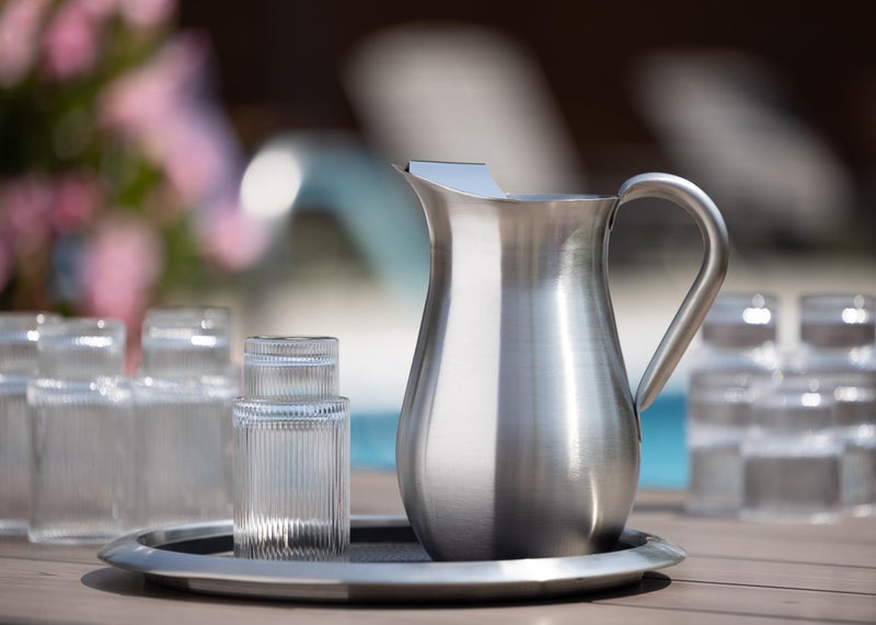 Service Ideas WPB2BS Water and Cold Beverage Pitcher with Built-in Ice Guard, Bell Shaped, 2 Liter (66.6 ounces), Dishwasher Safe, Brushed Stainless Steel - Image 4